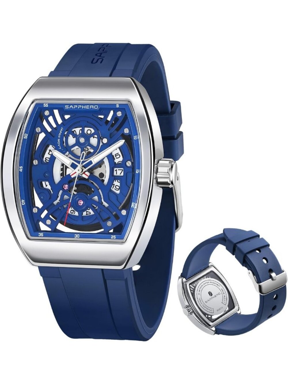 Stylish Men's Skeleton Watch, Stainless Steel, Waterproof, Date Function, Sporty